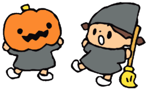 どれみ保育園10月秋のイメージ画像かぼちゃと魔女でハロウィンイメージイラスト