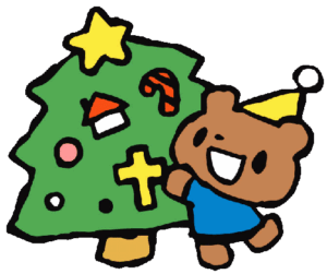 どれみ保育園の12月イメージイラストクリスマスツリーを飾る